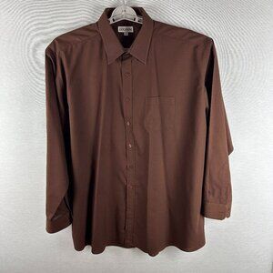 LUCASINI BROWN MEN'S LONG SLEEVE BUTTON UP SHIRT, COLLAR 18,5, 36-37